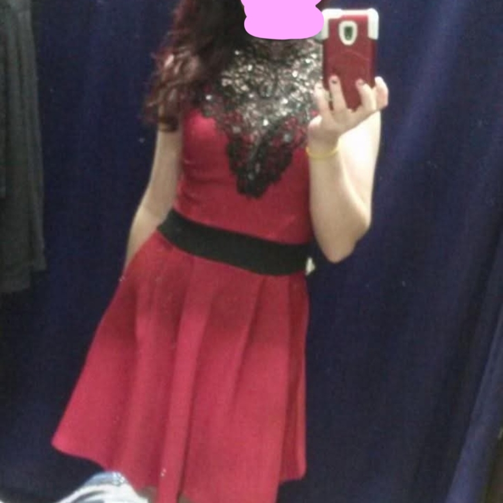 Windsor Scarlet Mini Dress with Ebony Lace
